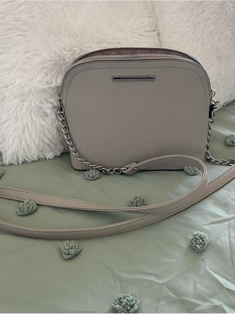 Steve Madden Light Gray Chain-Accent Crossbody Bag